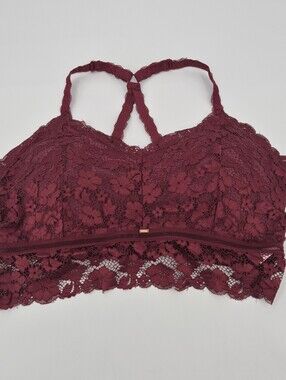 Jady K Juliette Deluxe Racerback Burgundy Floral Lace Strappy Bralette 2X/3XP
